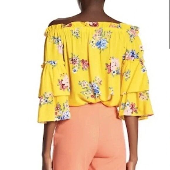 Nordstrom Rampage Yellow Floral Print Woven Top - Picture 2 of 2